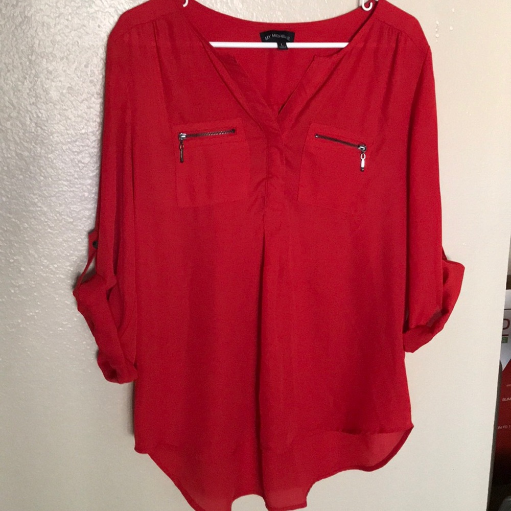 Red 3/4 sleeve blouse